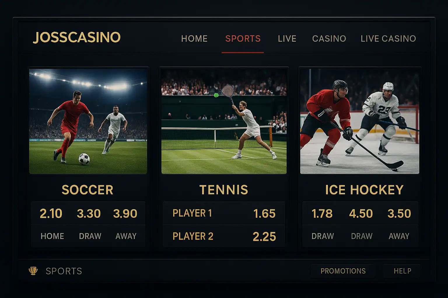JossCasino Sportwetten – Fußball und Live-Wetten auf dem Bildschirm